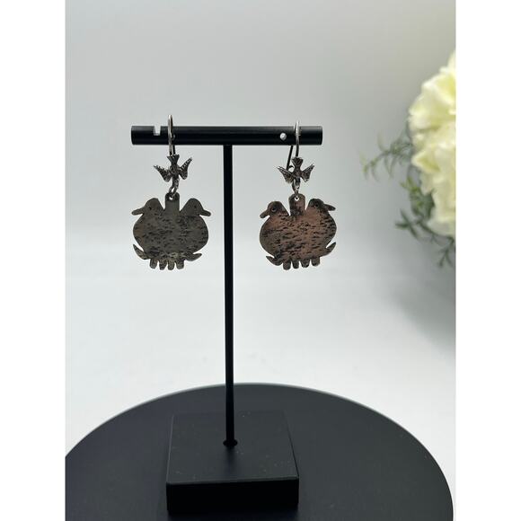 925 Sterling Silver Handcrafted Artisan Bird Double Head Bird Dangle  earrings - Picture 2 of 9